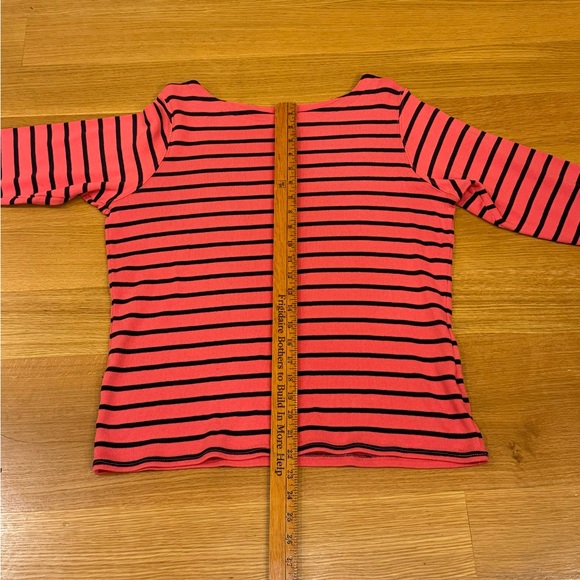 L.L. Bean Women's Medium Pink & Navy Striped 3/4 Sleeve Boat Neck Blouse Preppy - Picture 7 of 7